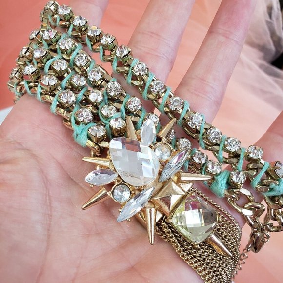 BAUBLEBAR Gold Tone Rhinestone Chain Pendant Necklace 24" long - Picture 7 of 12